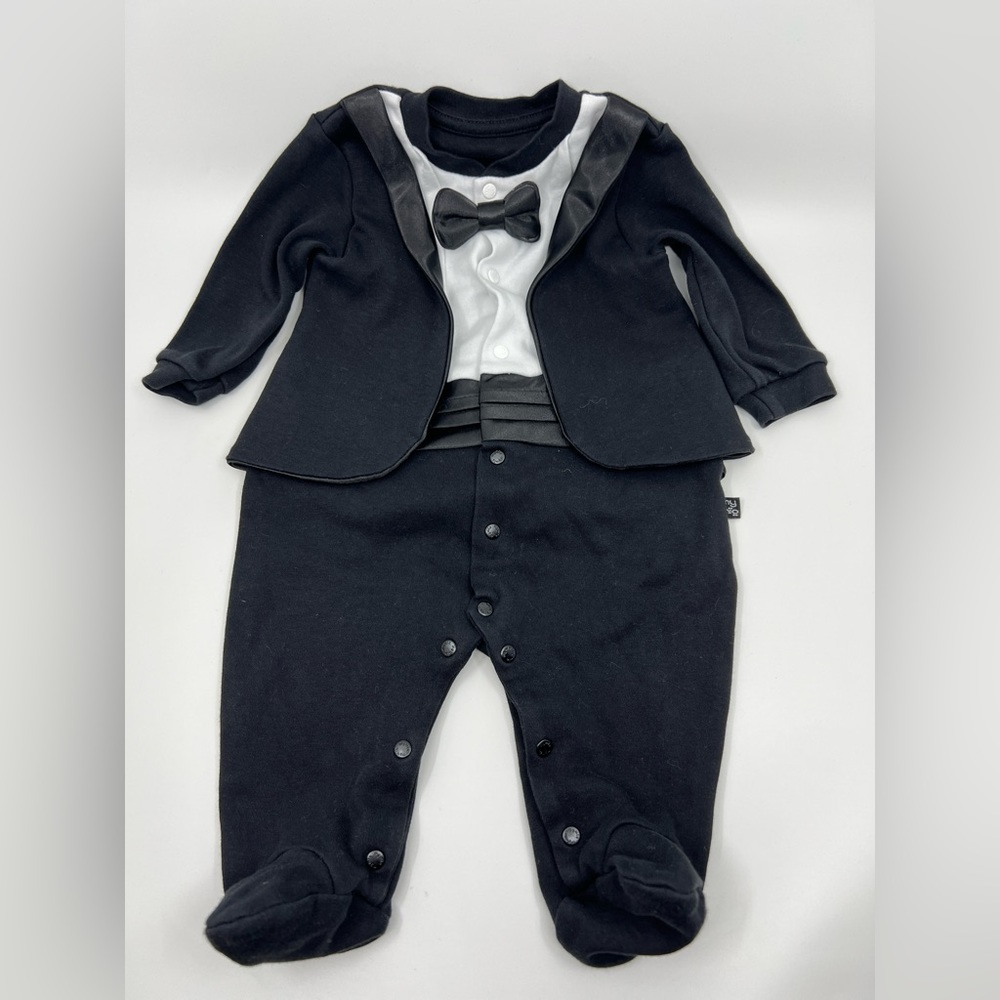 Baby boy wedding outfit tuxedo footie bowtie boss baby